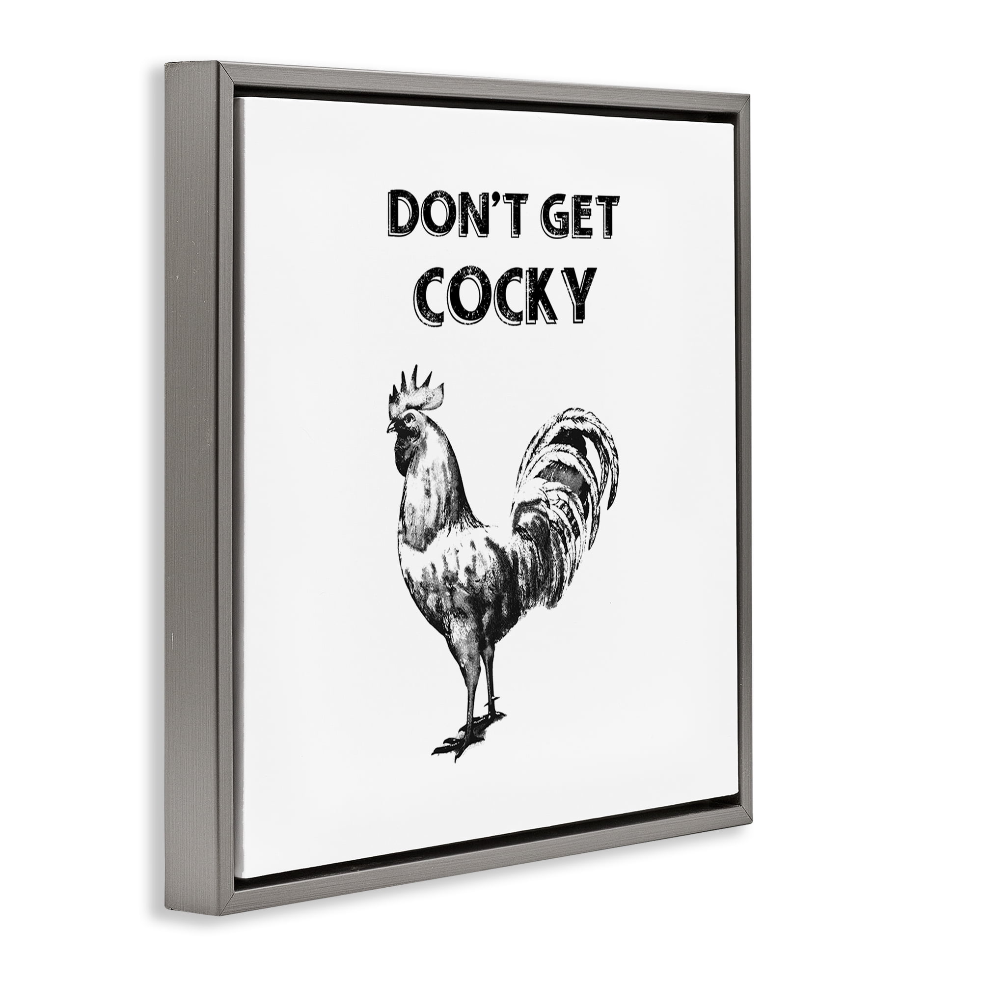 Stupell Industries Sassy Don't Get Cocky Animals Painting Gray Floater Framed Canvas Art Print Wall Art, 25 x 25