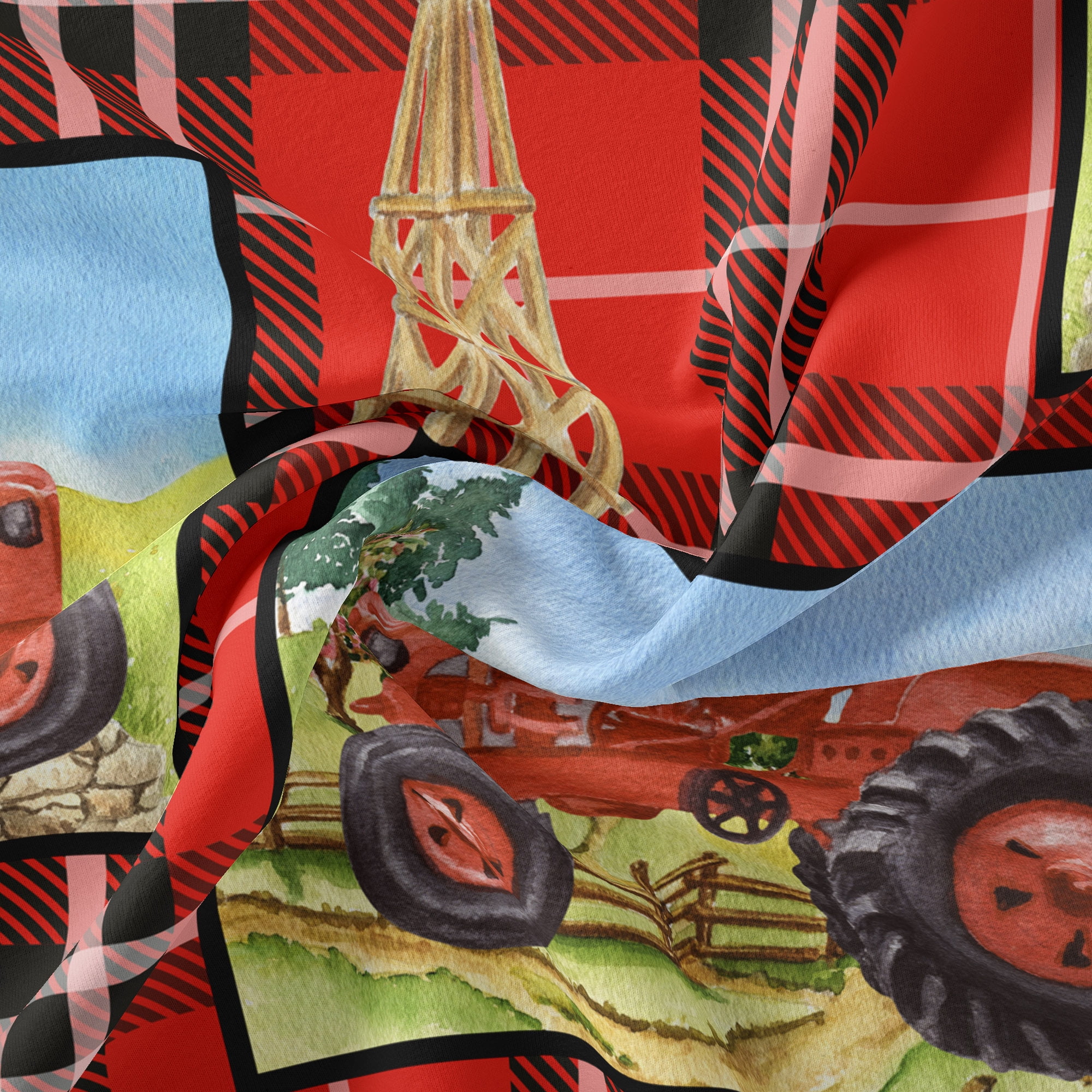 Half-Yard 100% Cotton Tractor Plaid, Red, 44" Wide for Quilting & Sewing by David Textiles