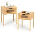 thumbnail image 1 of Gymax 2PCS Bamboo Nightstand Farmhouse Bedside Table w/ Tempered Glass Decorated Drawer, 1 of 10