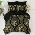 thumbnail image 2 of Dinjoy Queen Size Quilt Set 7 PCS Black Gold Comforter Set Bohemian Damask Bedding Set 90"x90", 2 of 5