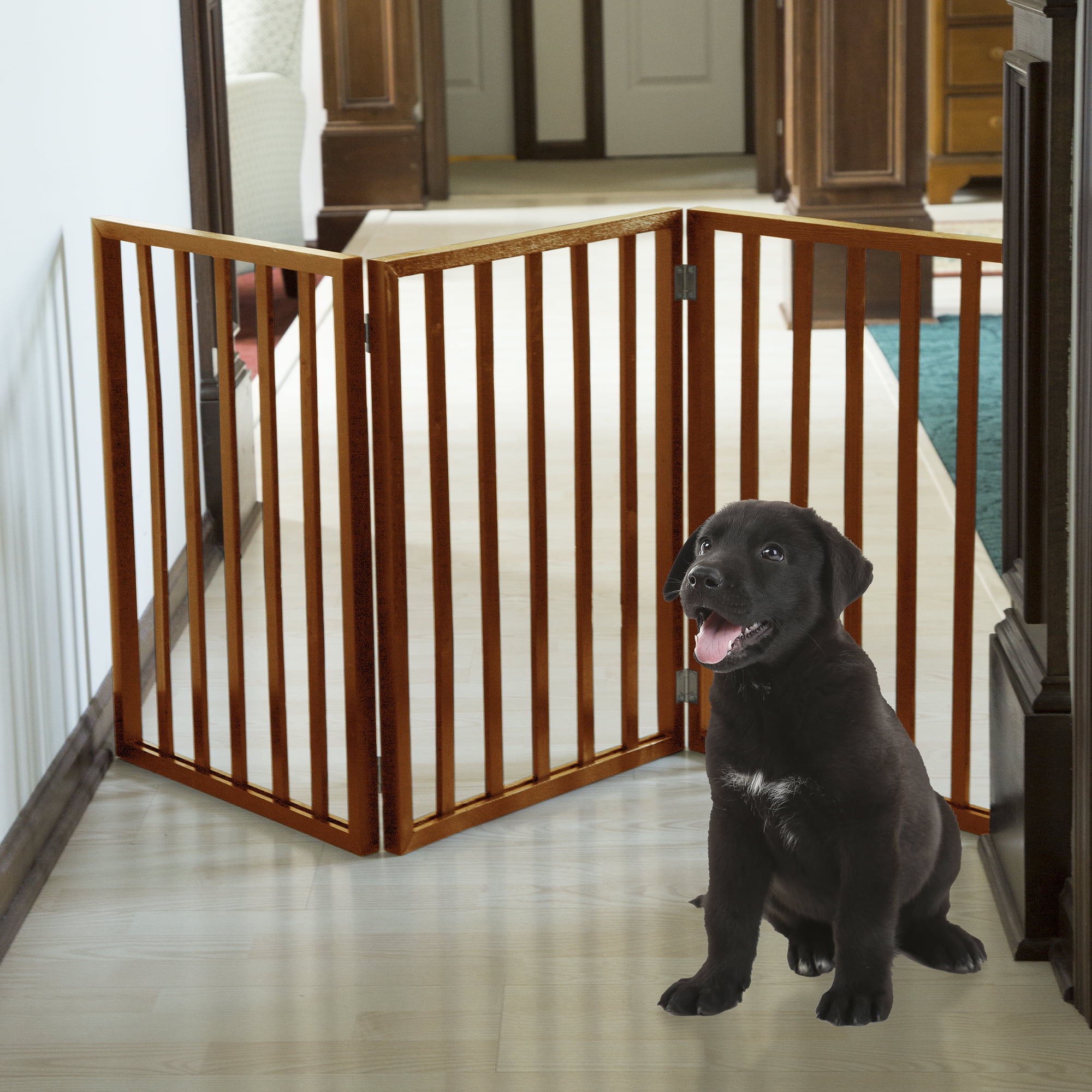 PETMAKER 3-Panel Indoor Foldable Pet Gate for Stairs or Doorways (Mahogany)