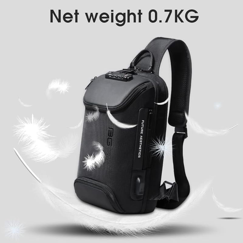 BANGE Anti-Theft Sling Backpack with Lock & USB Charging Port, Unisex Casual Crossbody Bag for Multiple Occasions,Black