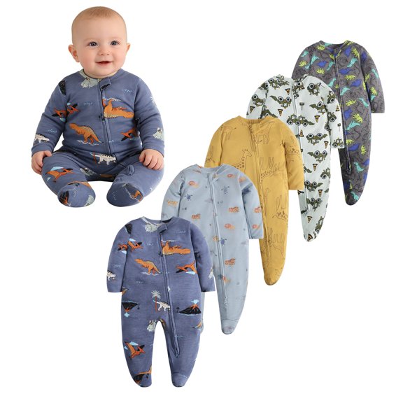 Emy Dola Baby Boys' One-Piece Footies 100% Cotton Bodysuit For 0-12M Infant Long Sleeve Zipper Onesies Newborn Spring Fall Romper Outfits
