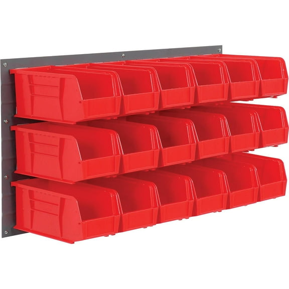 Global Industrial Wall Bin Rack with 18 Red Bins, 36x11x19