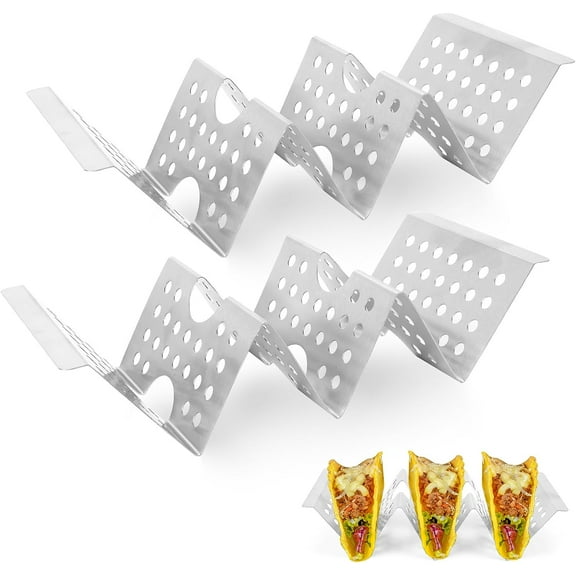 TACYKIBD Taco Holder Stand,2 Pieces Stainless Steel Taco Tray,Mexican Food Rack Taco Rack,Wave Taco Rack,Taco Stand Taco Tray Holds Up to 3 Tacos,Taco Rack Stands for Dishwasher and Oven