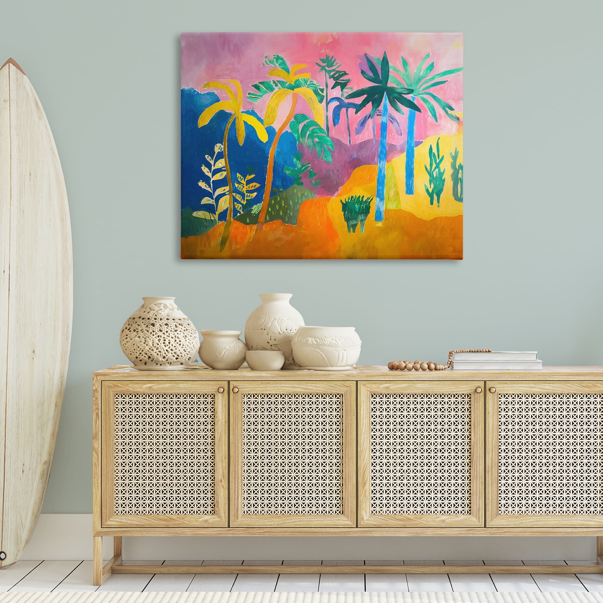 Stupell Industries Vivid Tropical Palms Coastal Painting Gallery Wrapped Canvas Art Print Wall Art, 48 x 36