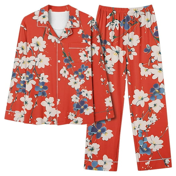 Tnhcen 2 Piece Women's Silk Satin Long Sleeve Pajamas Set Button Down Sleepwear Lounge Set Pj Set S-2XL