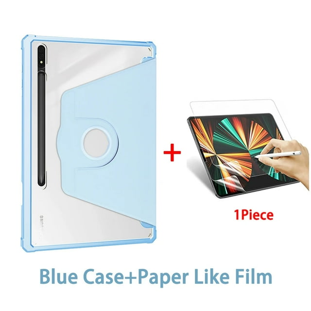360° Rotation Case For Samsung Tab S6 Lite A8 A9+ S7 S8 S9 FE 11‘’ S7 FE S8 S9 Plus S9 FE +12.4 Stand Tablet Cover With Pen Slot Blue And Film S9 S9FE 11inch