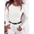 thumbnail image 6 of PRETTYGARDEN Women's Long Sleeve Ribbed Knit Pullover Sweaters | Contrast Trim, Going Out Tops, Soft Stretch Fabric, Slim Fitted, Scallop Edge, Casual Fall Outfits, Layering Winter Clothing, 6 of 9