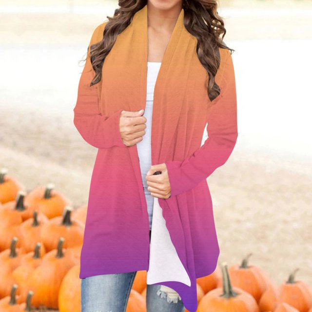 EQWLJWE Cardigan Ouvert pour Femmes, Manches Longues, Mode Décontractée, Imprimé, Grande Taille