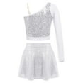 thumbnail image 2 of TTAO Kids Girls Hip Hop Jazz Latin Dance Outfit Sparkly One Shoulder Gymnastics Crop Top with Skirt Set Silver 8, 2 of 3