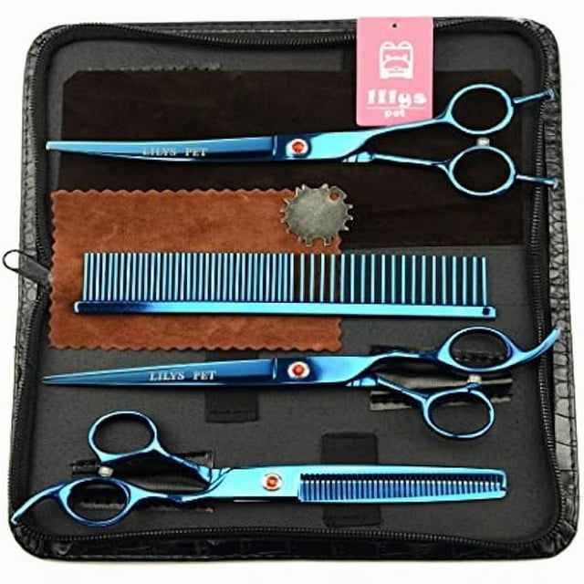 HAYAN 8.0" Professional PET Grooming scissors Kit,CoatedTitanium,Sharp and Strong Stainless Steel Blade for Dogs Cats Hair Cutting,3 Pieces of Scissors with a Comb and a Case (Blue)