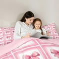 thumbnail image 5 of Homewish Kawaii Pink Bowknot Bedding Comforter Set 2pcs for Children Kids Teens,Dreamy Princess Twin Comforter Sets Microfiber,Geometric Plaid Stripes Breathable Bedding Set,Microfiber Bedroom Decor, 5 of 8
