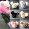 thumbnail image 1 of Chapeau Tricoté pour Bébé Fille Garçon Double Pompon Hiver Chaud Crochet Extensible, 1 of 5