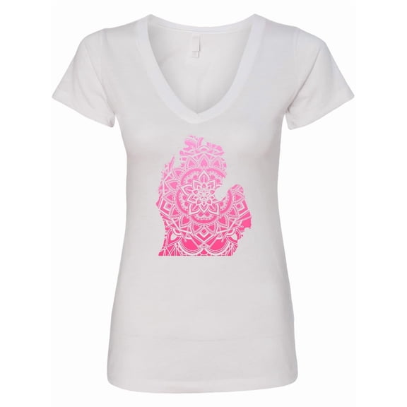 Inktastic Michigan Silhouette Mandala Women's V-Neck T-Shirt