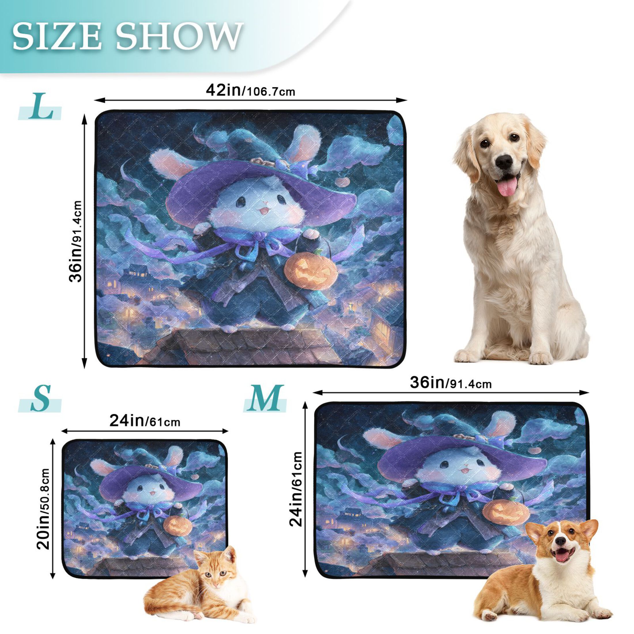 Qxltty Halloween Cute Bunny Cat litter Pads Pet Set of 2 Diaper Mats Center Anti-leakage Layer Absorbent Soft and Comfortable