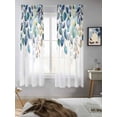 thumbnail image 5 of Blue Teal Botanical Curtains 63 Inch Length, Sheer Curtains for Bedroom Living Room Window Weeping Fall Eucalyptus Leaves Rod Pocket Voile Drapes Kitchen Curtains Small Half Window 42"x63" 2 Panels, 5 of 6