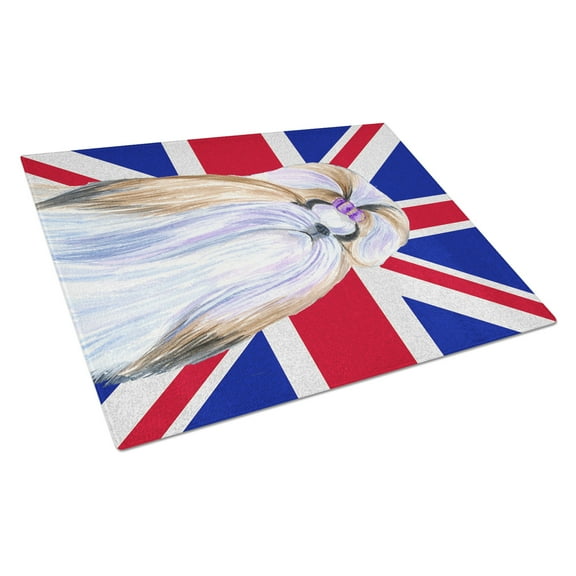 Caroline's Treasures Shih Tzu with English Union Jack British Flag Glass Cutting Board Large Size