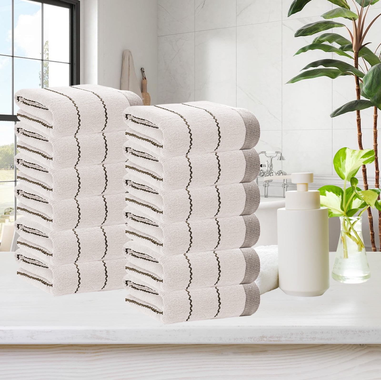 Yhmxh 12 Pcs Cotton Hand Towel 12.6"x 27.2", Large Natural 390 GSM Decorative Hand Towel for Bathroom, Super Absorbent Kitchen Hand Towels, Lightweight Soft Tea Towel for Home Kitchen, Bathroom