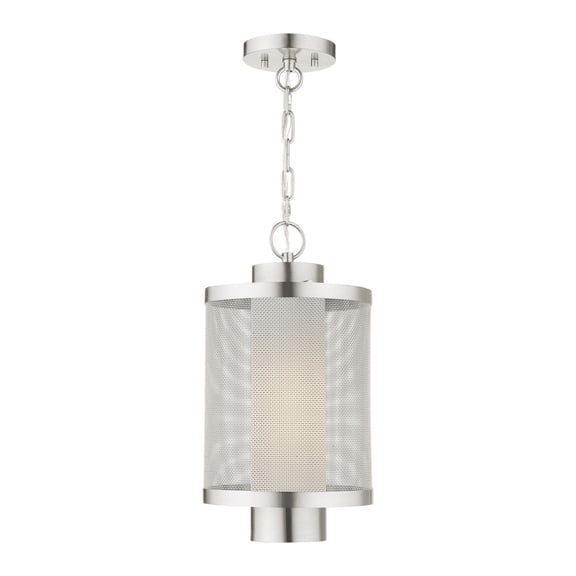 Livex Lighting 1 Light Brushed Nickel Outdoor Chain Hang, 20687-91 - 9" Dia x 16.875" H