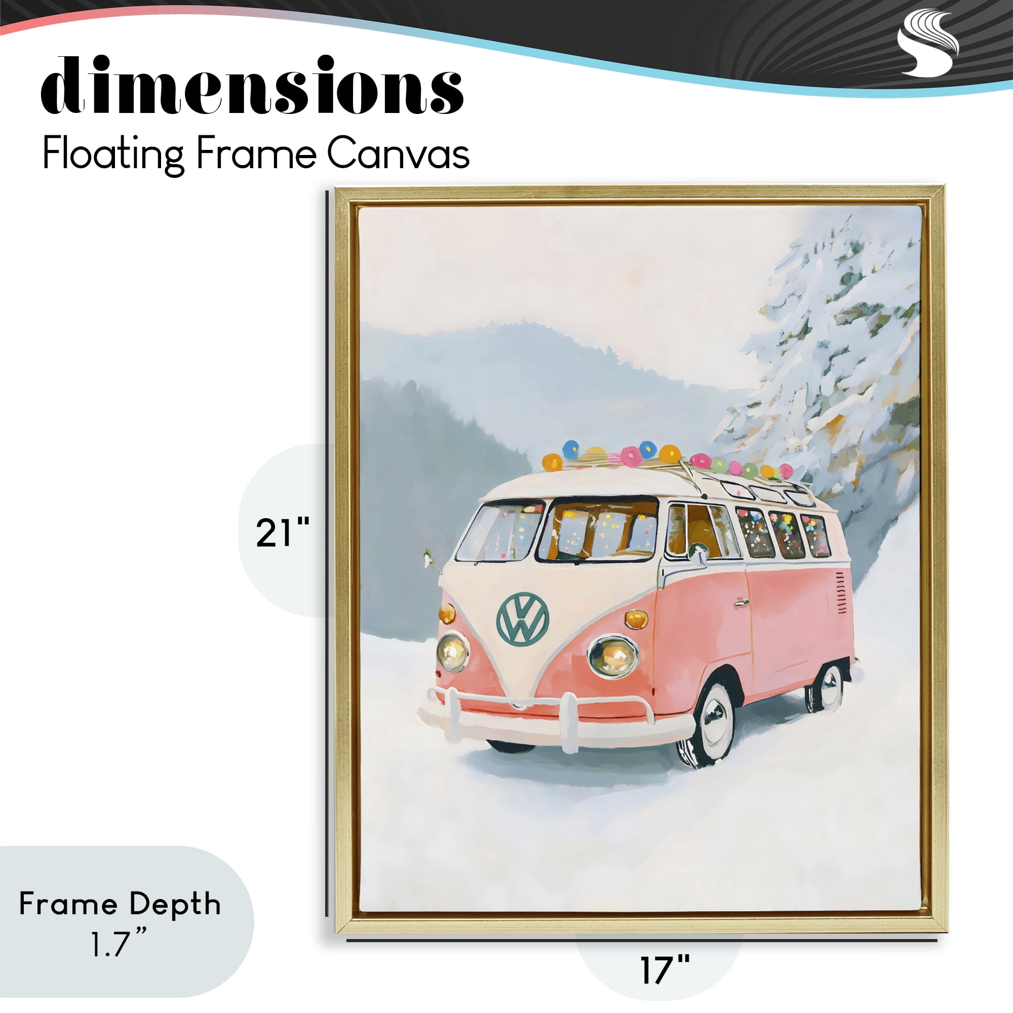 Stupell Industries Pink Christmas Van in Snow Gold Framed Floater Canvas Wall Art, design by The Prints Vibe