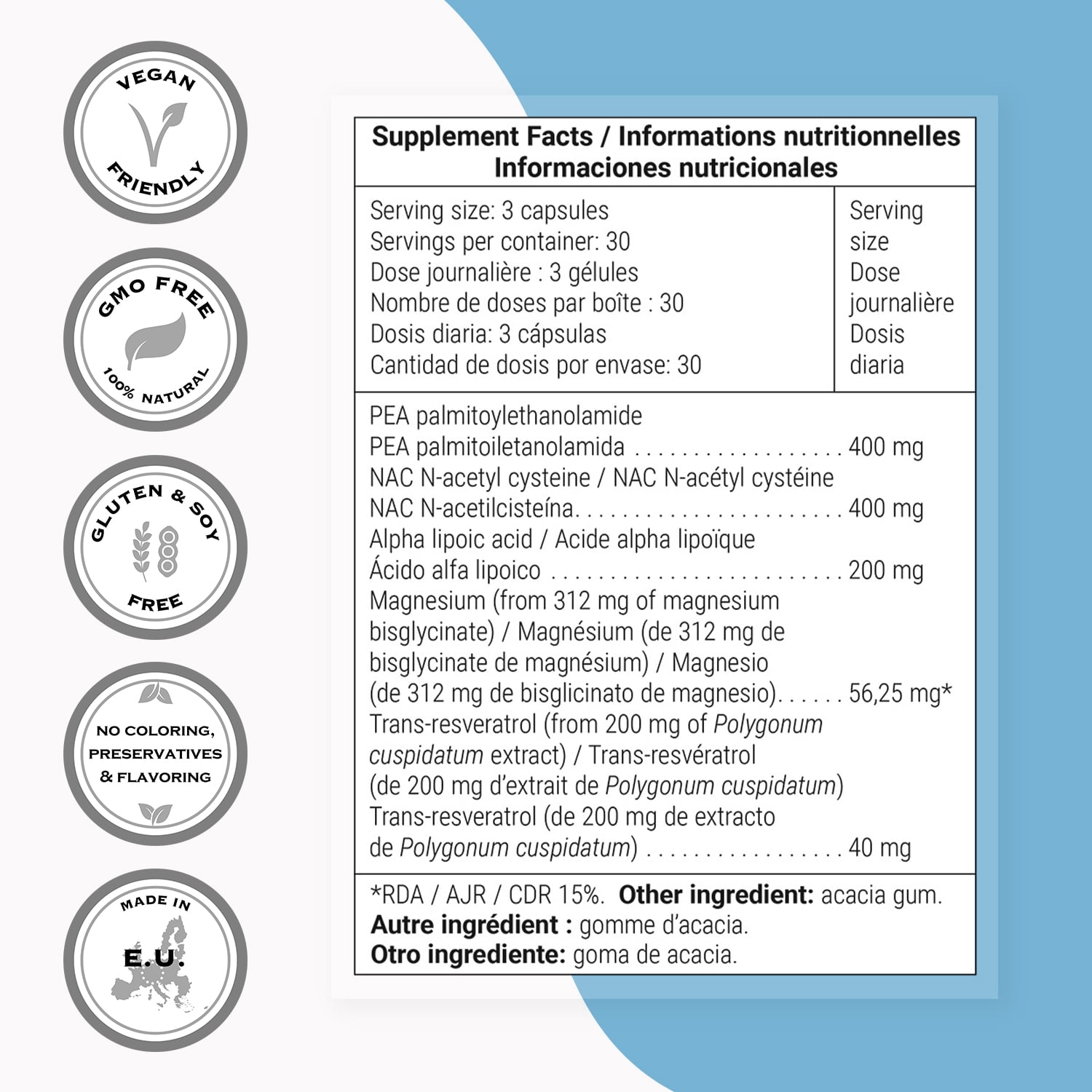 SuperSmart Endovarian Support (Advanced Formula) - Natural Supplement with PEA, NAC, ALA, Magnesium, Trans-Resveratrol | Non-GMO & Gluten-Free - 90 Vegetarian Capsules