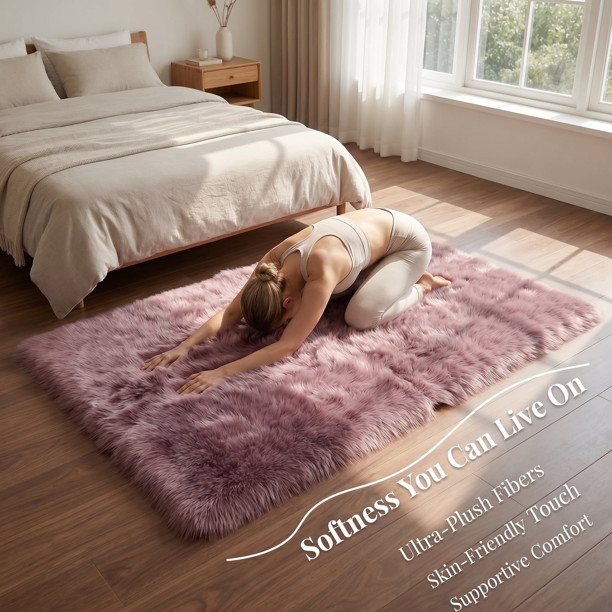 Unique Bargains Shaggy Area Rug Ultra Fluffy Non Slip Fuzzy Carpet 24" x 16" Purple