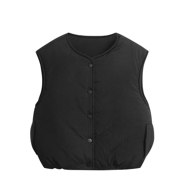 HAiming Kids Padded Vest Jackets Sleeveless Button down Crew Neck Solid Color Outerwear Soft Coat Trendy Clothes
