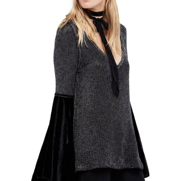 Free People Womens Bell Sleeve Tunic Sweater, Black, X-Small