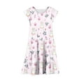 thumbnail image 4 of Cowsor Big Girls Short Sleeve Round Neck Ruffle Cap Sleeve Dress Easter Print Waist Cinched Design with Pockets Layered Summer Outfit for 4 to 15 Years Old Holiday, 4 of 5