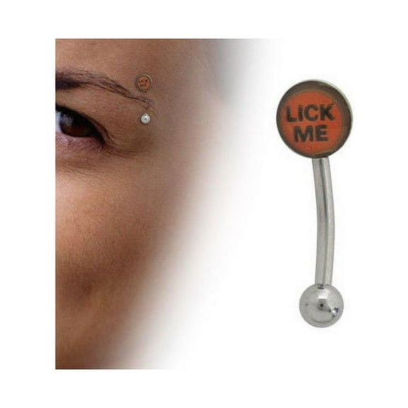 Curved Barbell 16G Eyebrow Ring with Lick Me Logo