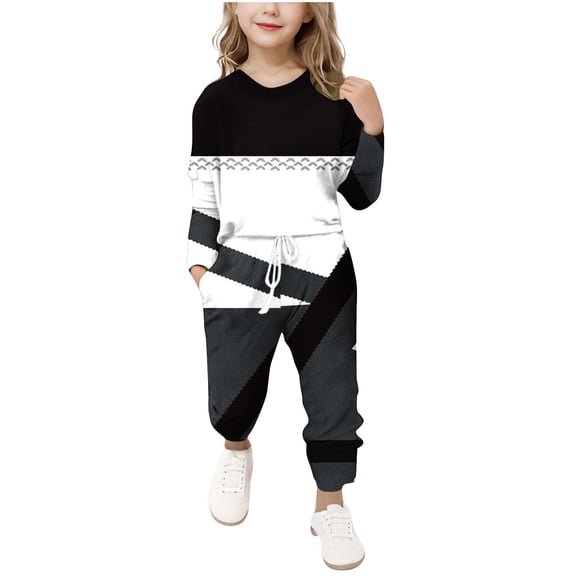 Gpaecead Girls' Long Sleeve Printed Tops & Slim Pants 2-Piece Clothing Set 6 Years Dark Gray