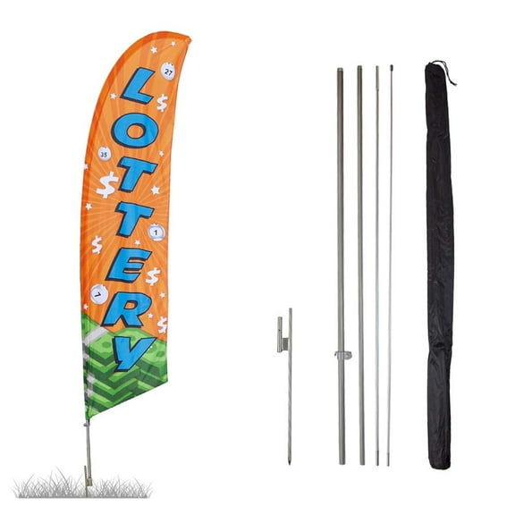 Lottery Feather Flag Kit - 13.5ft Knitted Polyester Swooper Flag with Pole Set and Ground Spike - Printed in The USA