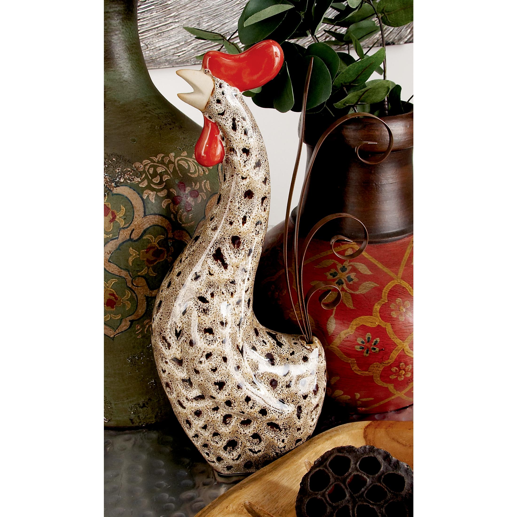 DecMode 10" Indoor Outdoor Standing Rooster Garden Sculpture with Reactive Glaze Finish (2 Pack)