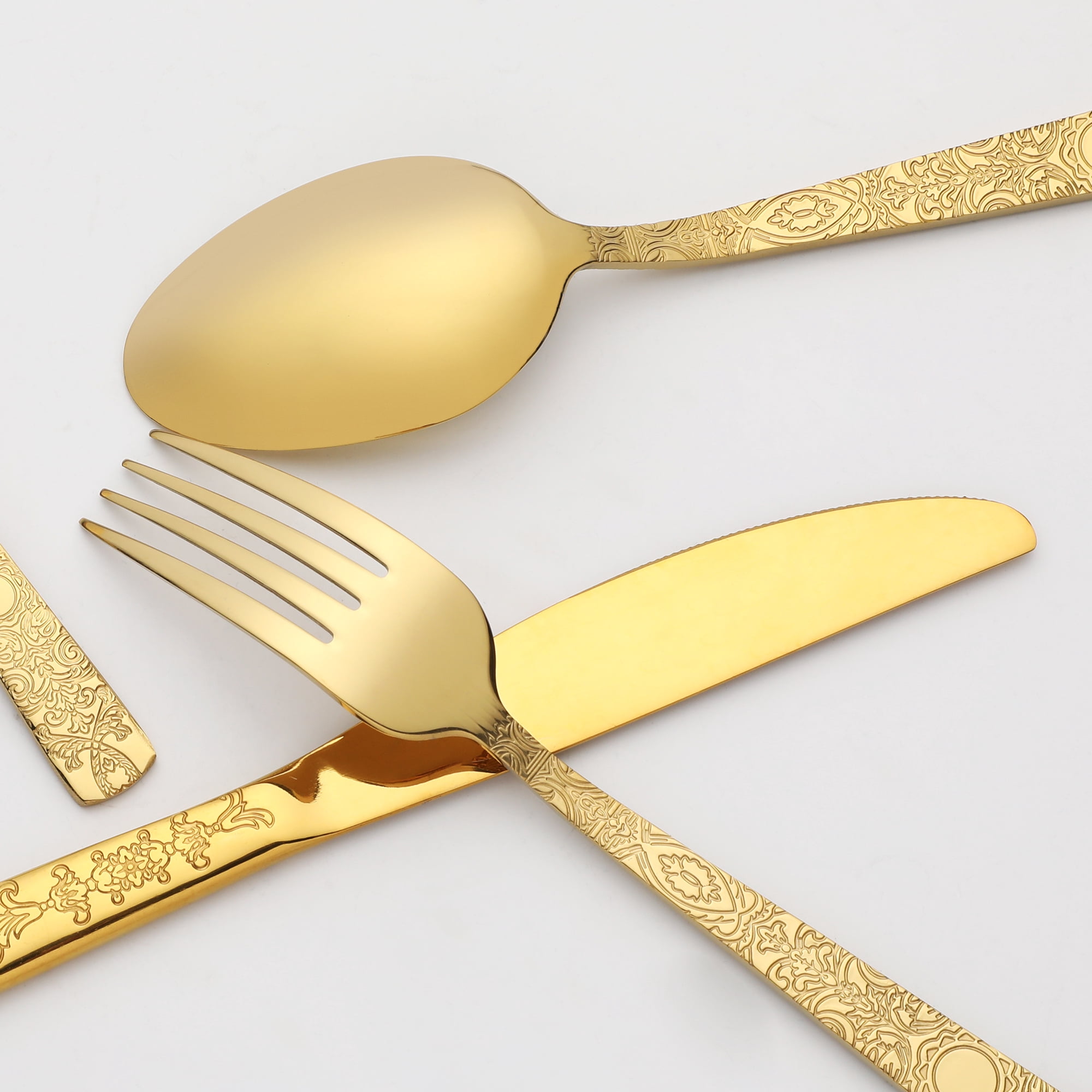 Unique Bargains Stainless Steel Floral Flatware Set for Various Occasions Gold 4pcs