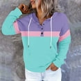 thumbnail image 2 of Womens Colorblock Drawstring Hoodie with Buttons Pocket Striped Loose Pullover Hooded Sweatshirt Long Sleeve Tops (2XL, Sky Blue), 2 of 6