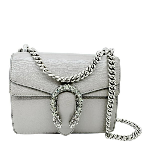 Pre-Owned Gucci Dionysus Mini Leather Crossbody Bag Gray