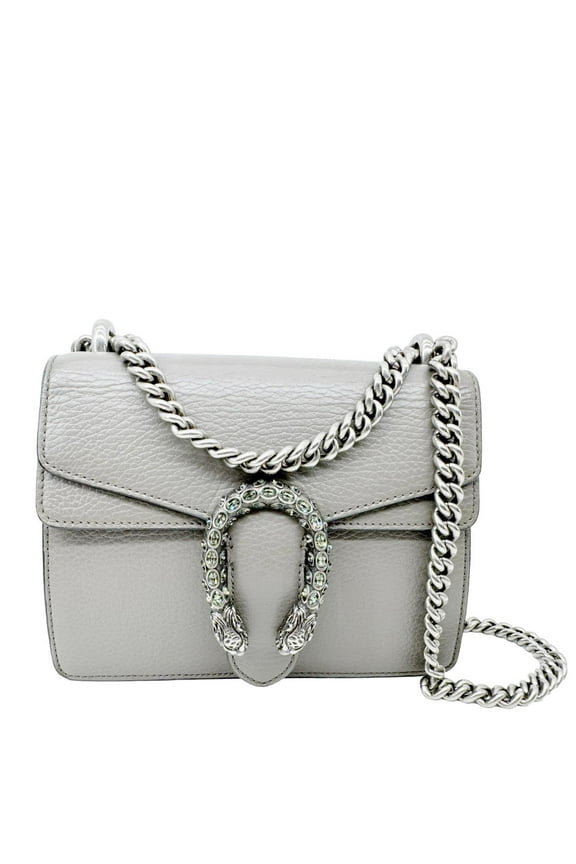 Pre-Owned Gucci Dionysus Mini Leather Crossbody Bag Gray
