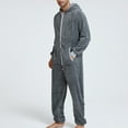 thumbnail image 3 of Previn Men's Hooded Onesie Pajamas Full Zipper Fall Winter Soft Lightweight Fuzzy Fleece Loungewear Sleepwear Zip Up Jumpsuit Loose Baggy Adults Long Sleeve Long Pants One Piece Pjs Grey Medium, 3 of 5