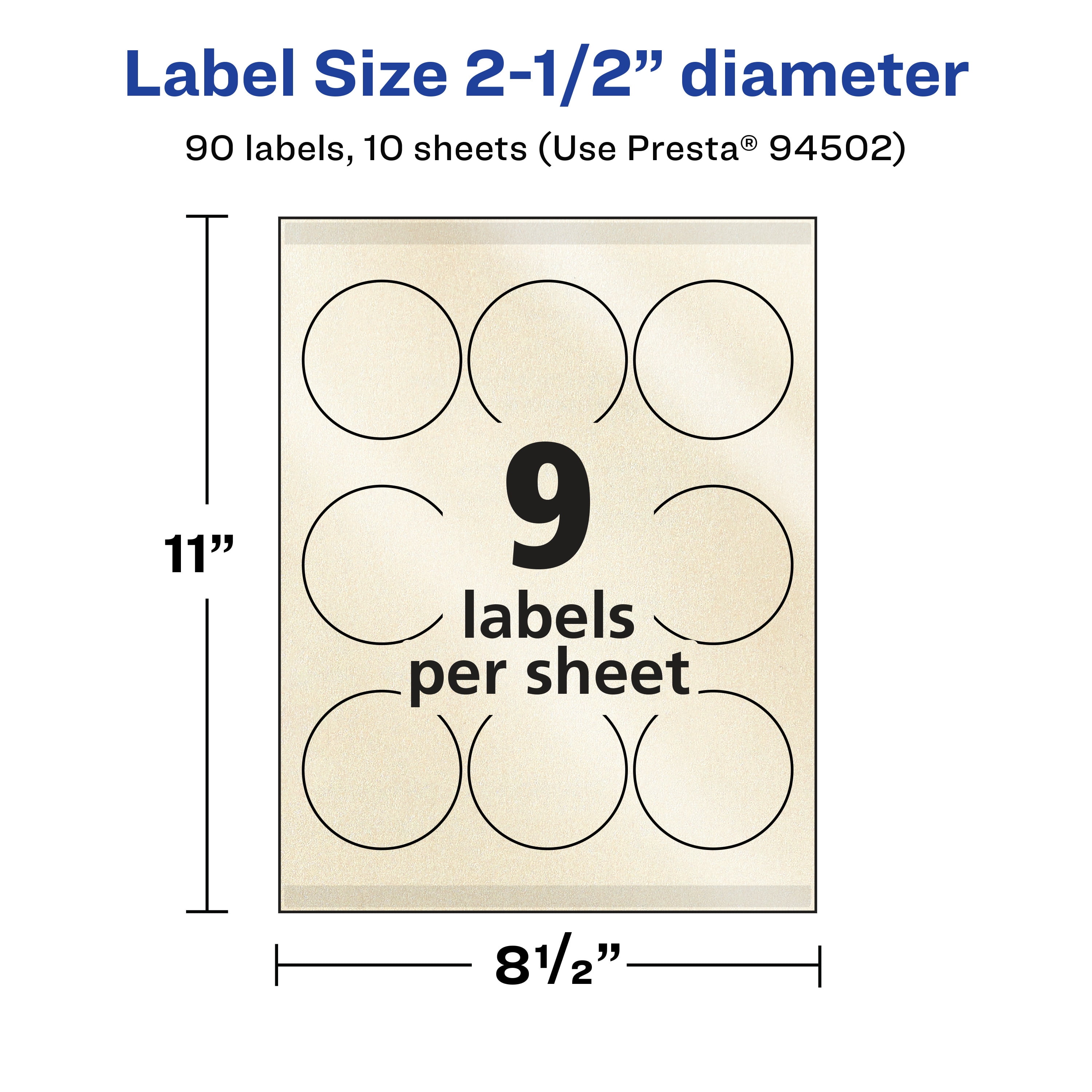 Avery Pearlized Ivory Round Labels, 2.5" Diameter, 90ct
