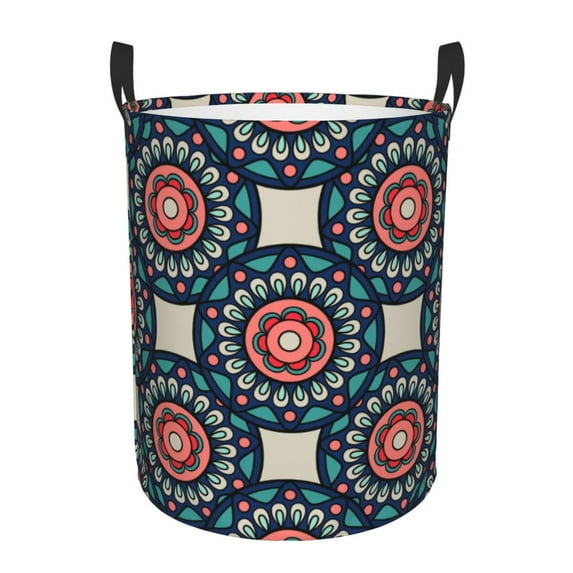 DouZhe Waterproof Collapsible Large Laundry Baskets, Retro Boho Aztec Colors Prints Circular Hamper with Handles