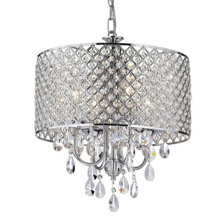 

Marya 4-Light Modern Chrome Round Chandelier with Beaded Drum Shade /Hanging Clear Glass Crystals