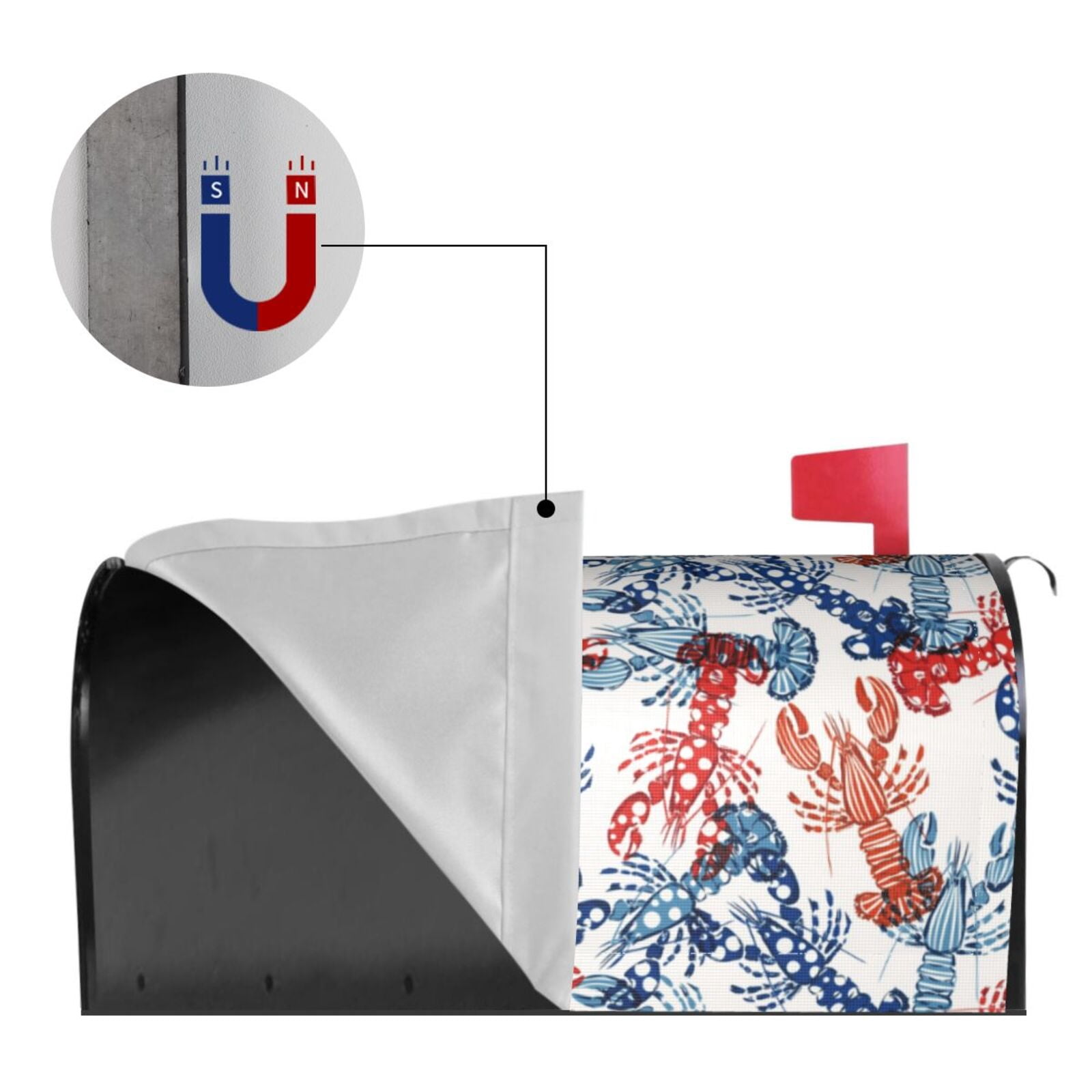Gukieu Red Lobster Print Magnetic Mailbox Cover, Sun-proof and Waterproof Home Yard Mailbox Cover-25.5x21 in
