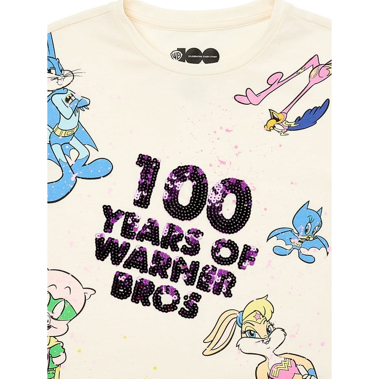 Warner Bros Girls Tie Front Bugs Bunny Superhero Sequin Tee Sizes
