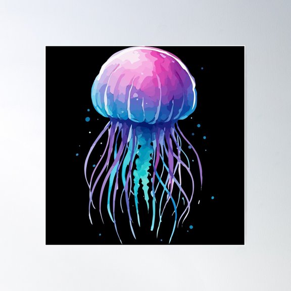 Watercolor Cute Jellyfish Poster Wall Art, Modern Wall Decor For Living Room Bedroom, 24x24 UNFRAMED