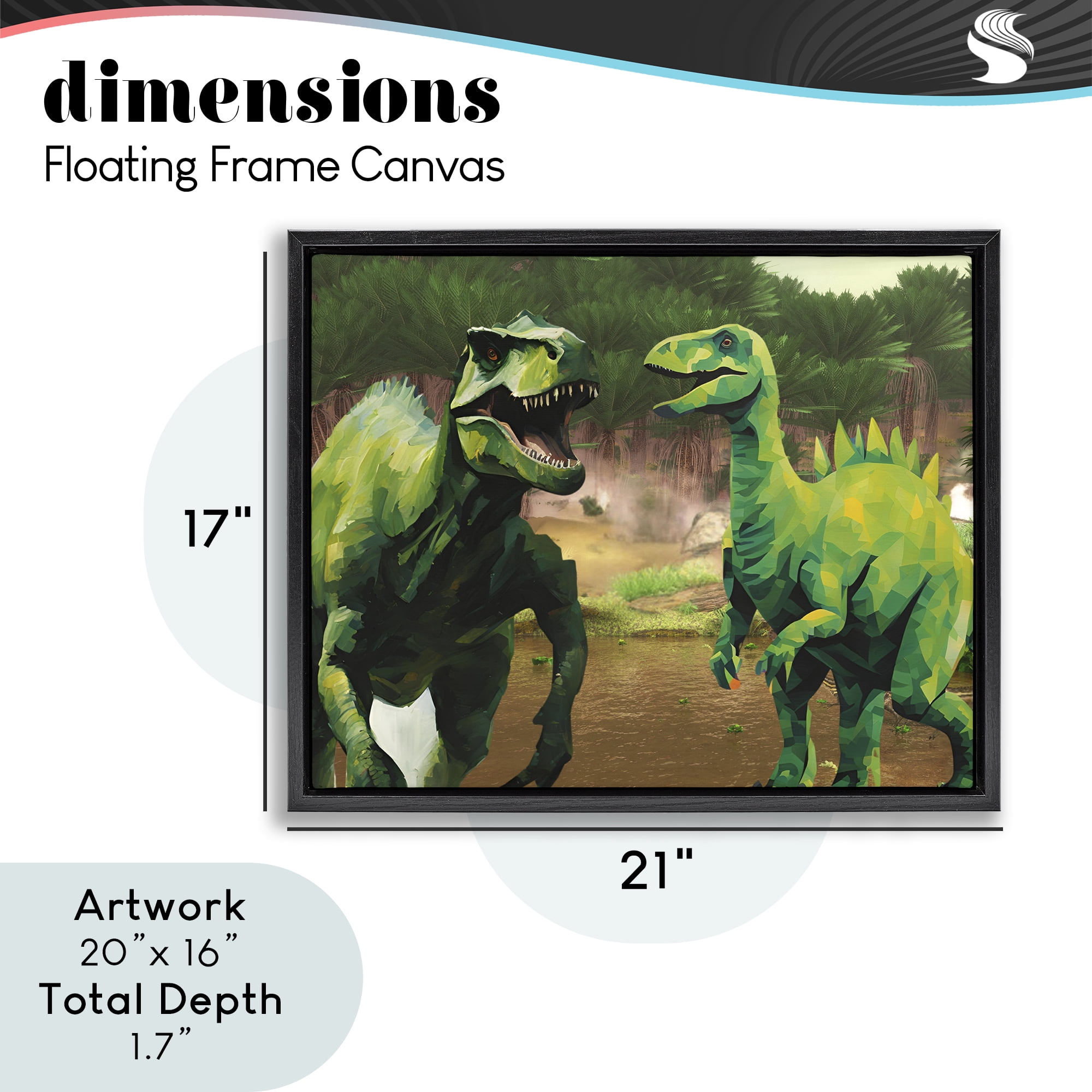 Stupell Industries Green Jungle Dinosaurs Black Framed Floater Canvas Wall Art, design by Jesse Keith