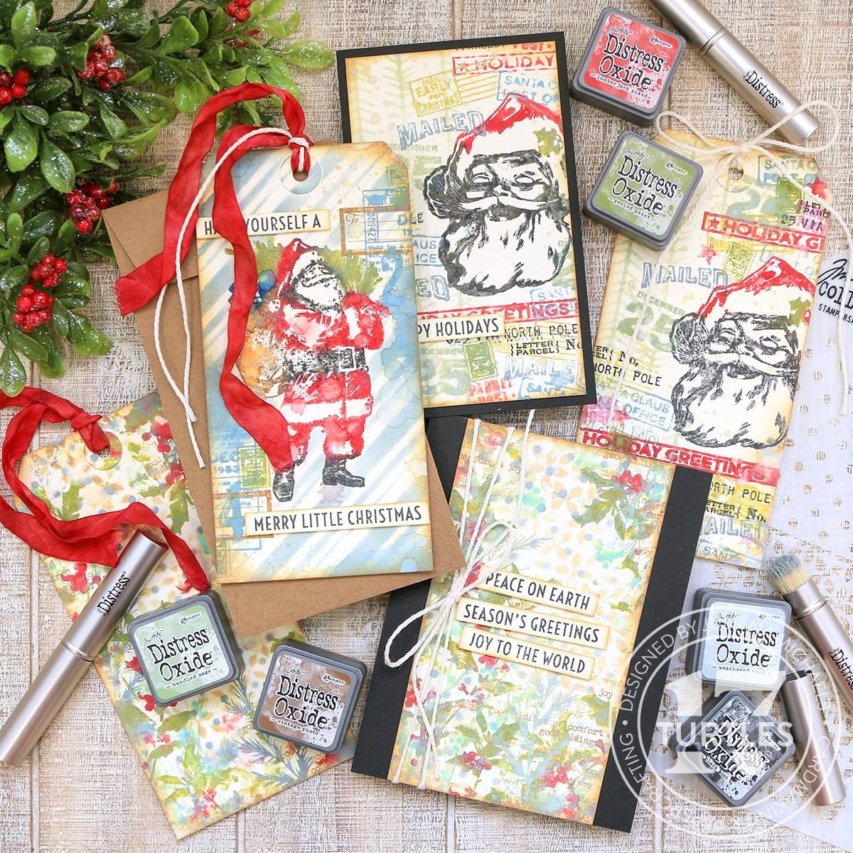 Mini Distress Oxide Pad Bundle - Ranger Tim Holtz Mini Distress Oxide Pad Sets #1, #2, #3, #4, #5, #6 with 2 Mini Distress Storage Tins and Trebbies Detail Sticks