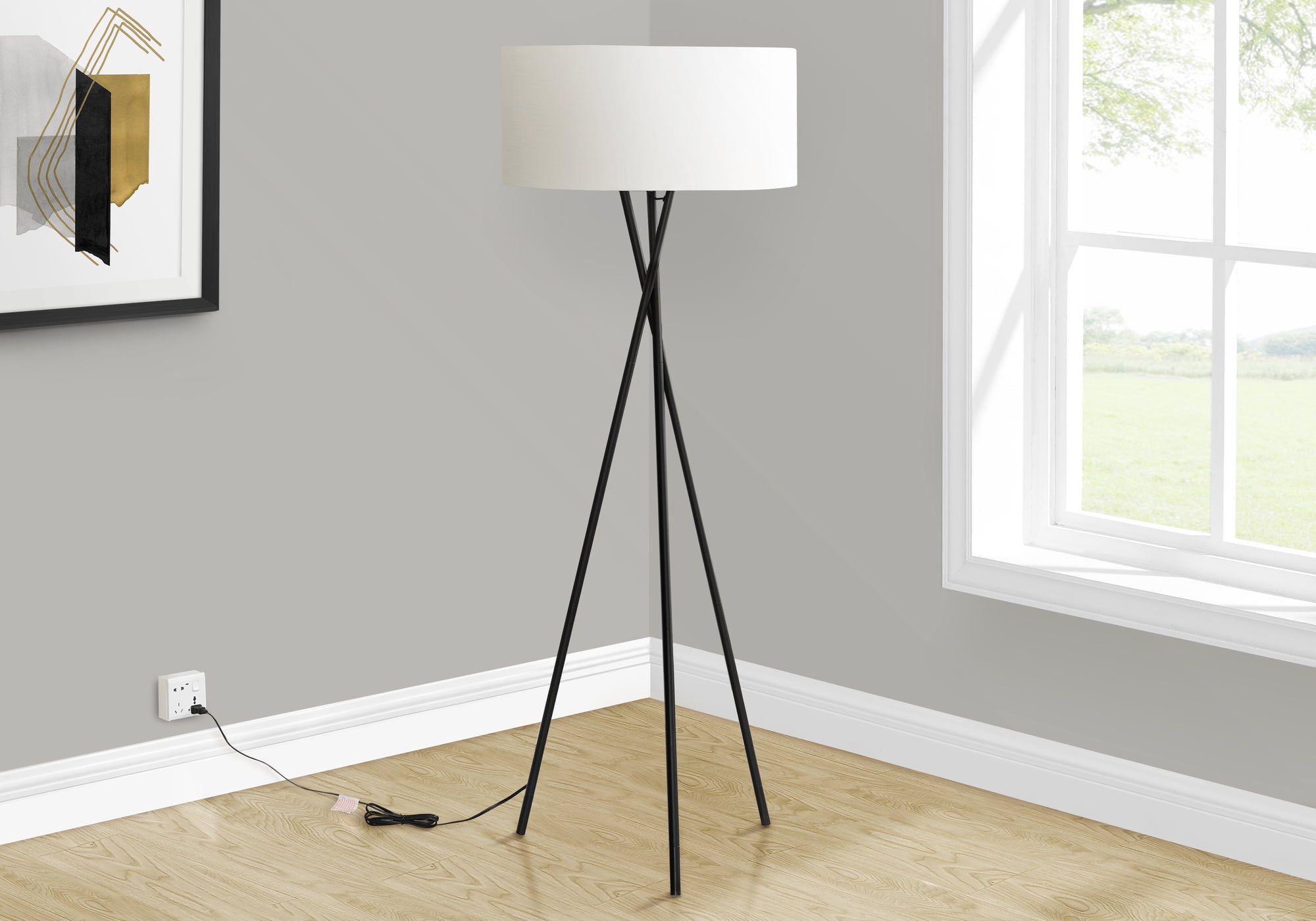Lighting - 62"H - Floor Lamp - Black Metal - Ivory Shade - Contemporary