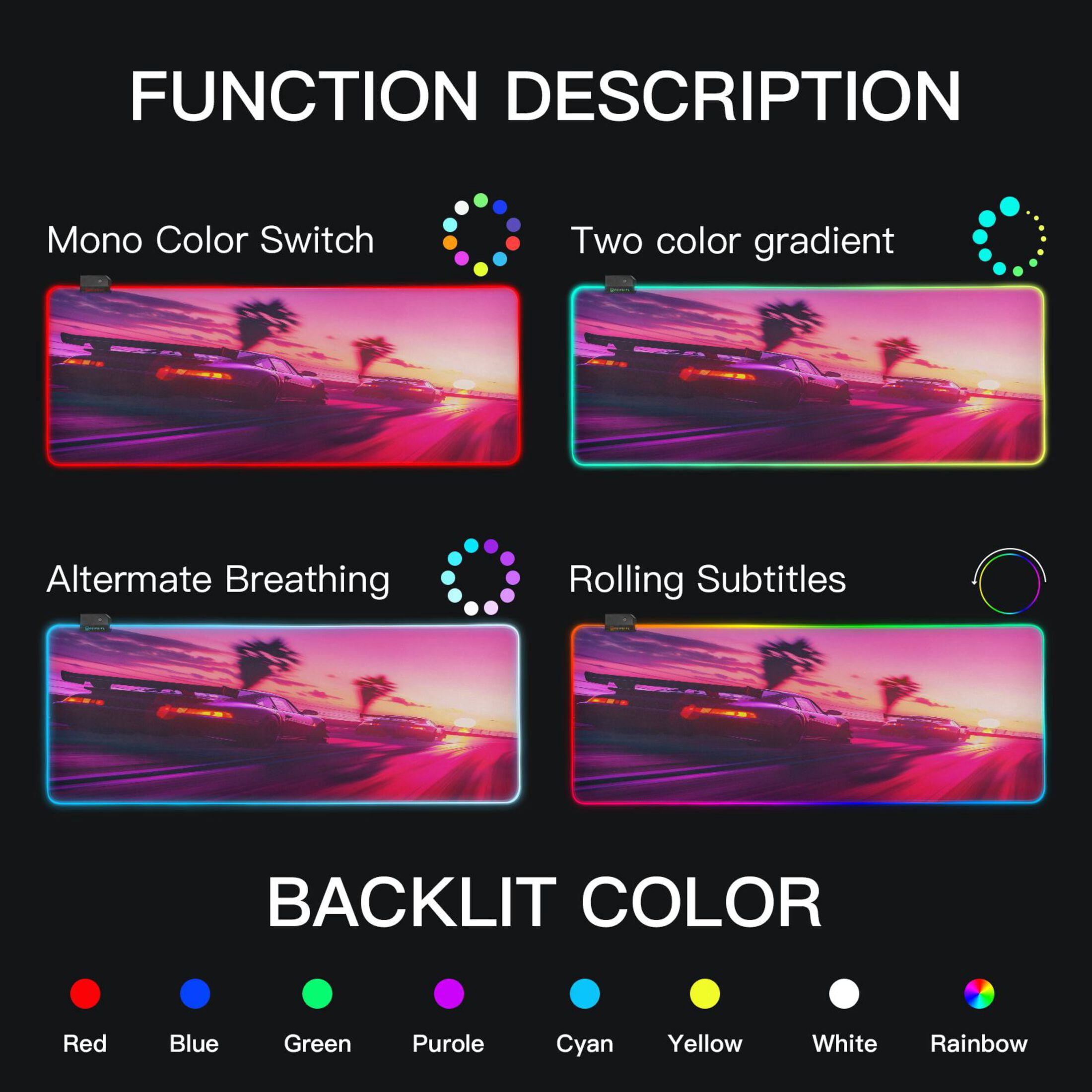 Large RGB Gaming Mouse Pad Led Glowing Mousepad Non-Slip Rubber Base 13 Light Modes 31.5x11.8 Sport Cars Racing