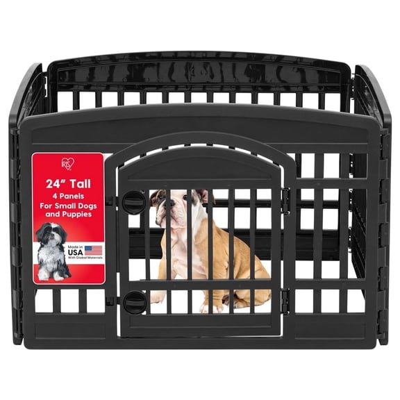 Open Box IRIS USA 24" Dog Playpen with Door, 4-Panel Pet Enclosure, Black